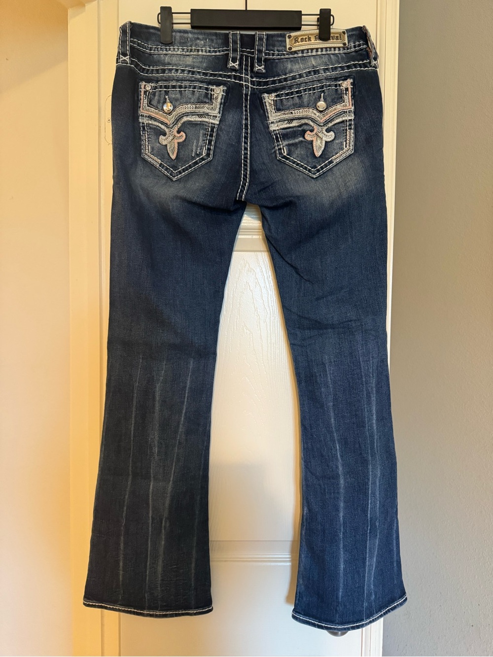 Rock Revival Dark Blue Flare Jeans with Embroidered Back Pockets
